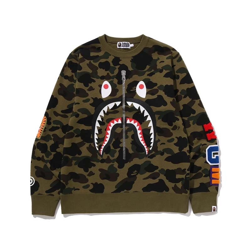 Bape 1st Camo Shark Crewneck Sweat Shirt 綠迷彩 大學T 長袖 BAPE-504 [台灣現貨]