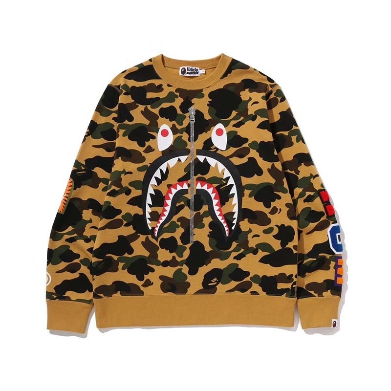 Bape 1st Camo Shark Crewneck Sweat Shirt 黃迷彩 大學T 長袖 BAPE-503 [台灣現貨]