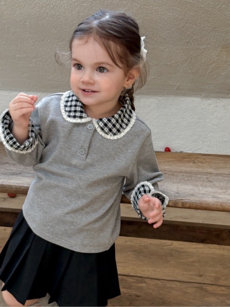 學院格紋娃娃領上衣