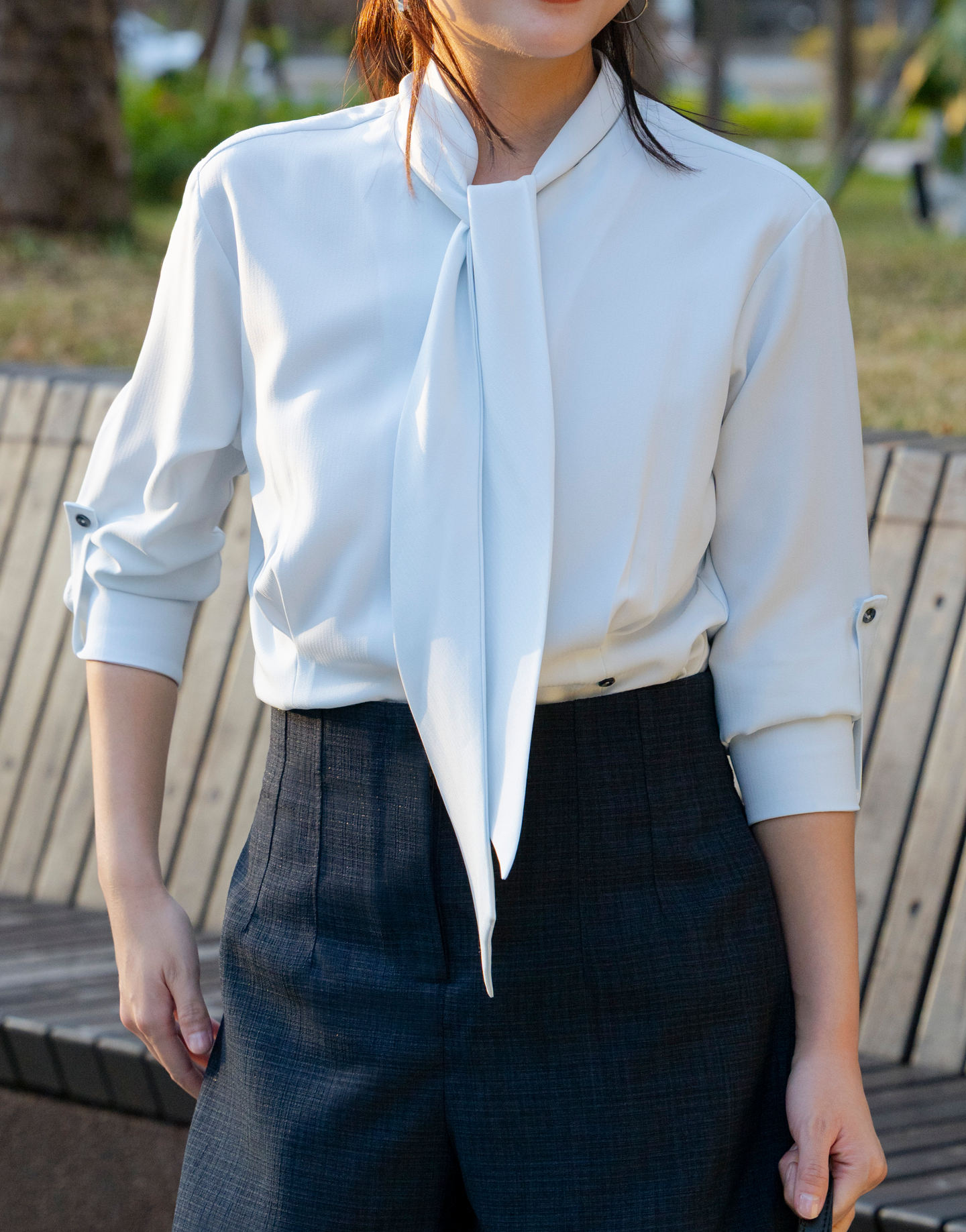 PussyBow綁帶長袖襯衫