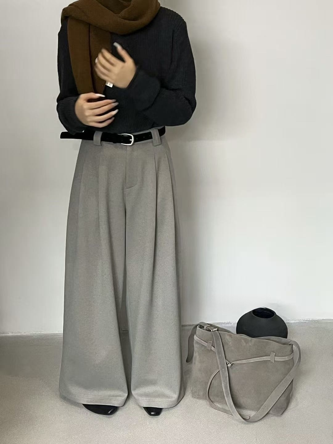 633 厚磅毛呢闊腿褲