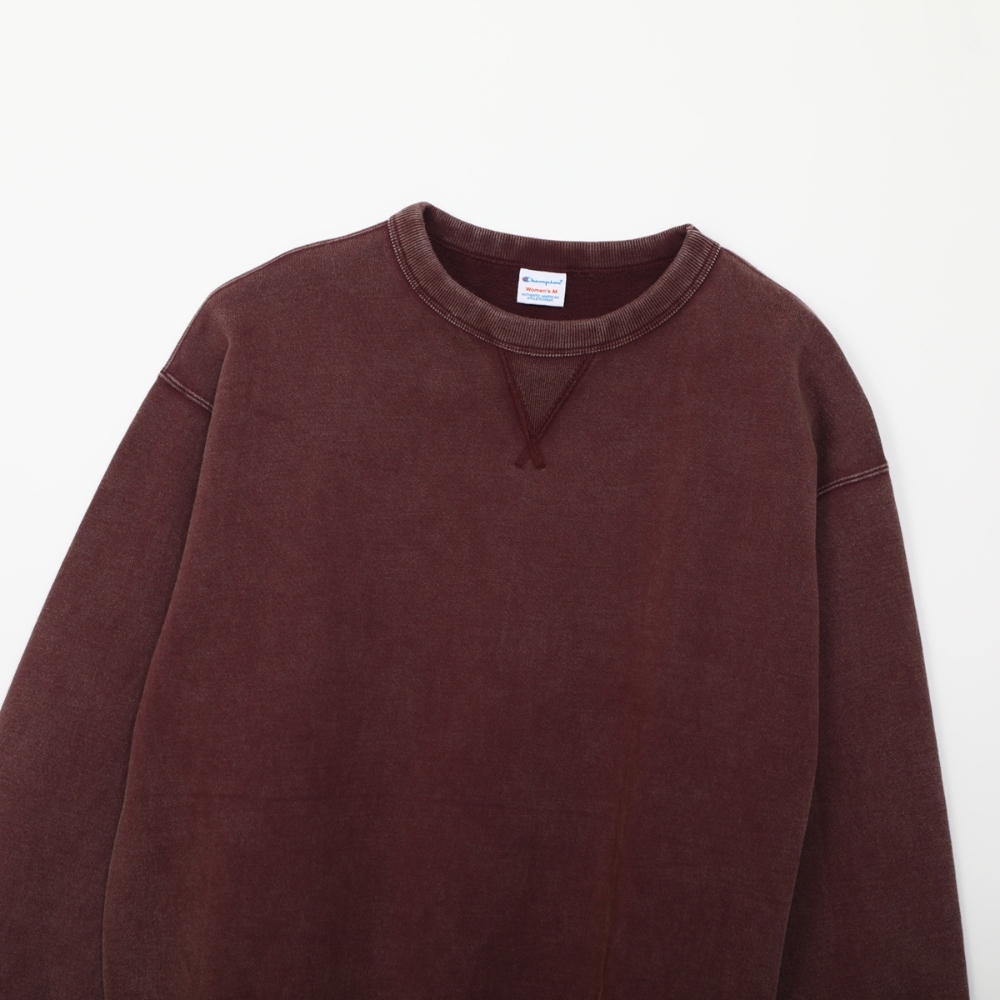 女款-CASUAL 寬版素面復古水洗長袖大學T-酒紅色（CW-C014-935）