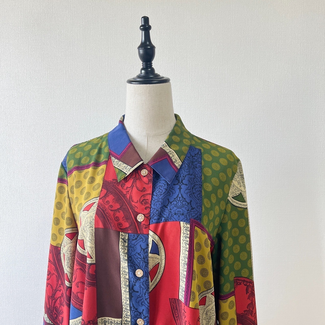 彩色和服拼接圖案古著上衣