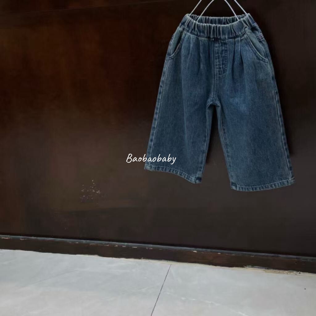 復古刷色牛仔寬褲