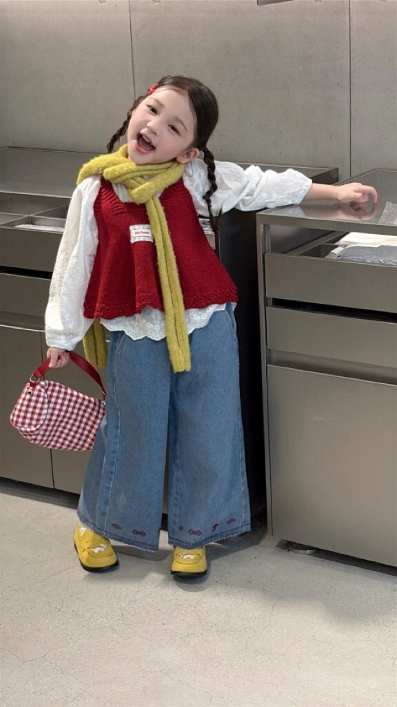 甜莓小蝴蝶結丹寧寬褲