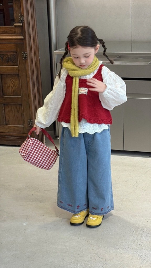 甜莓小蝴蝶結丹寧寬褲