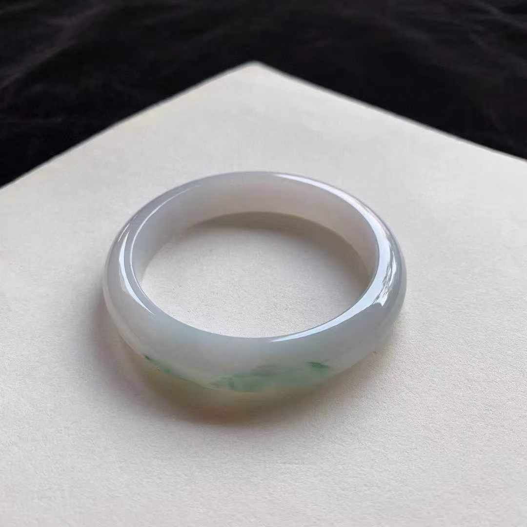 翡翠冰飄花正圈手鐲,天然翡翠A玉, 緬甸玉, Jade, Jadeite