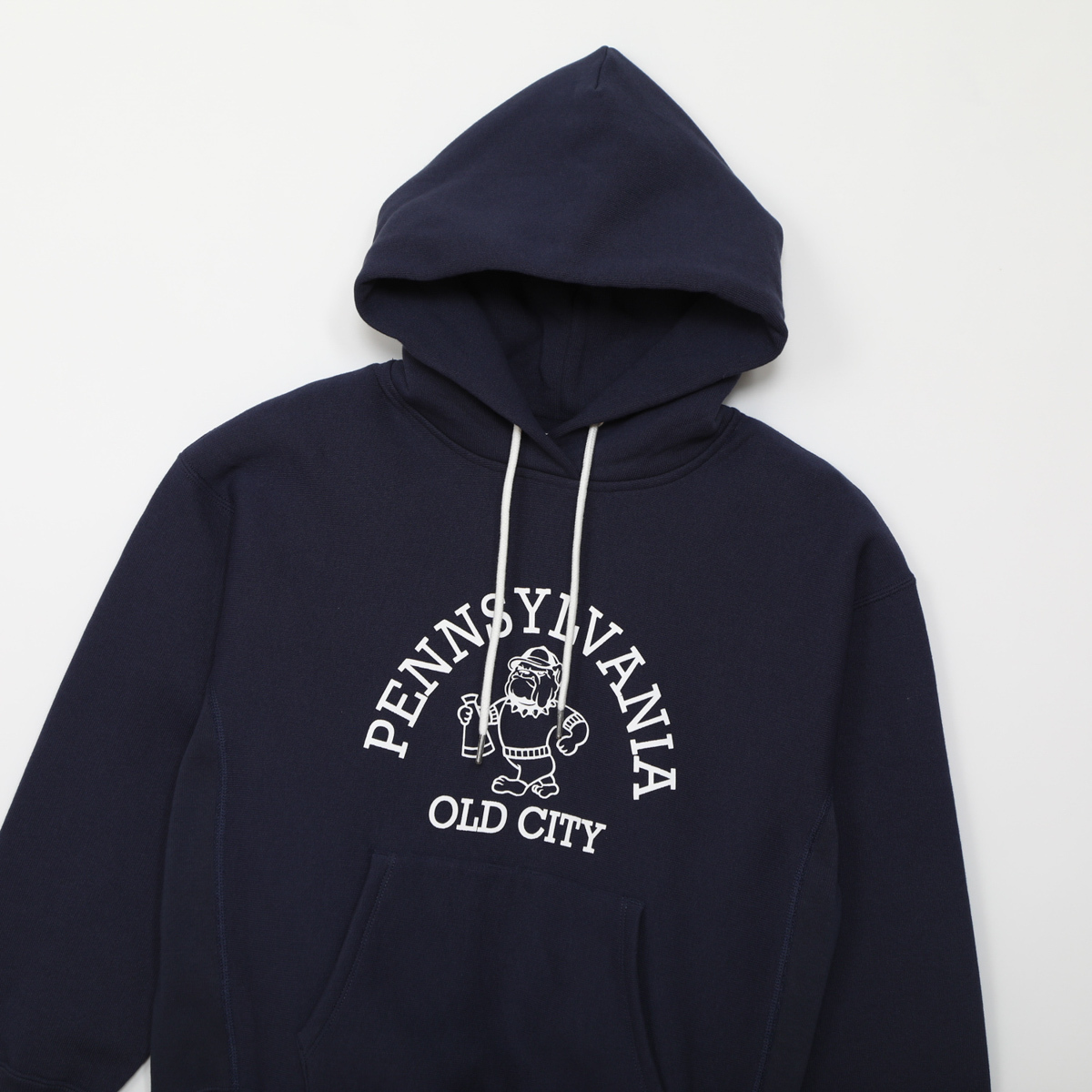 女款-CASUAL 寬版印花連帽T-深藍色（CW-C103-386）