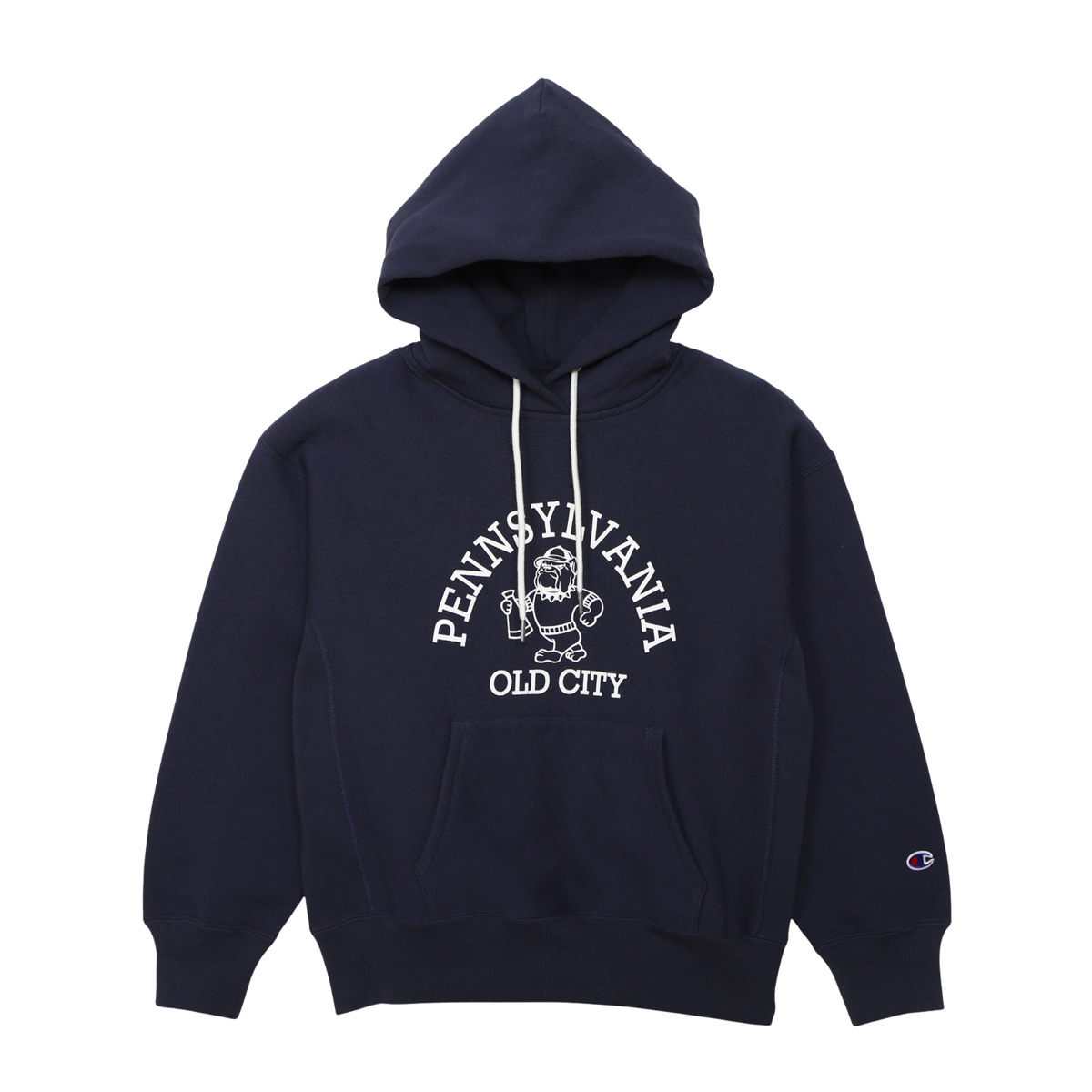 女款-CASUAL 寬版印花連帽T-深藍色（CW-C103-386）