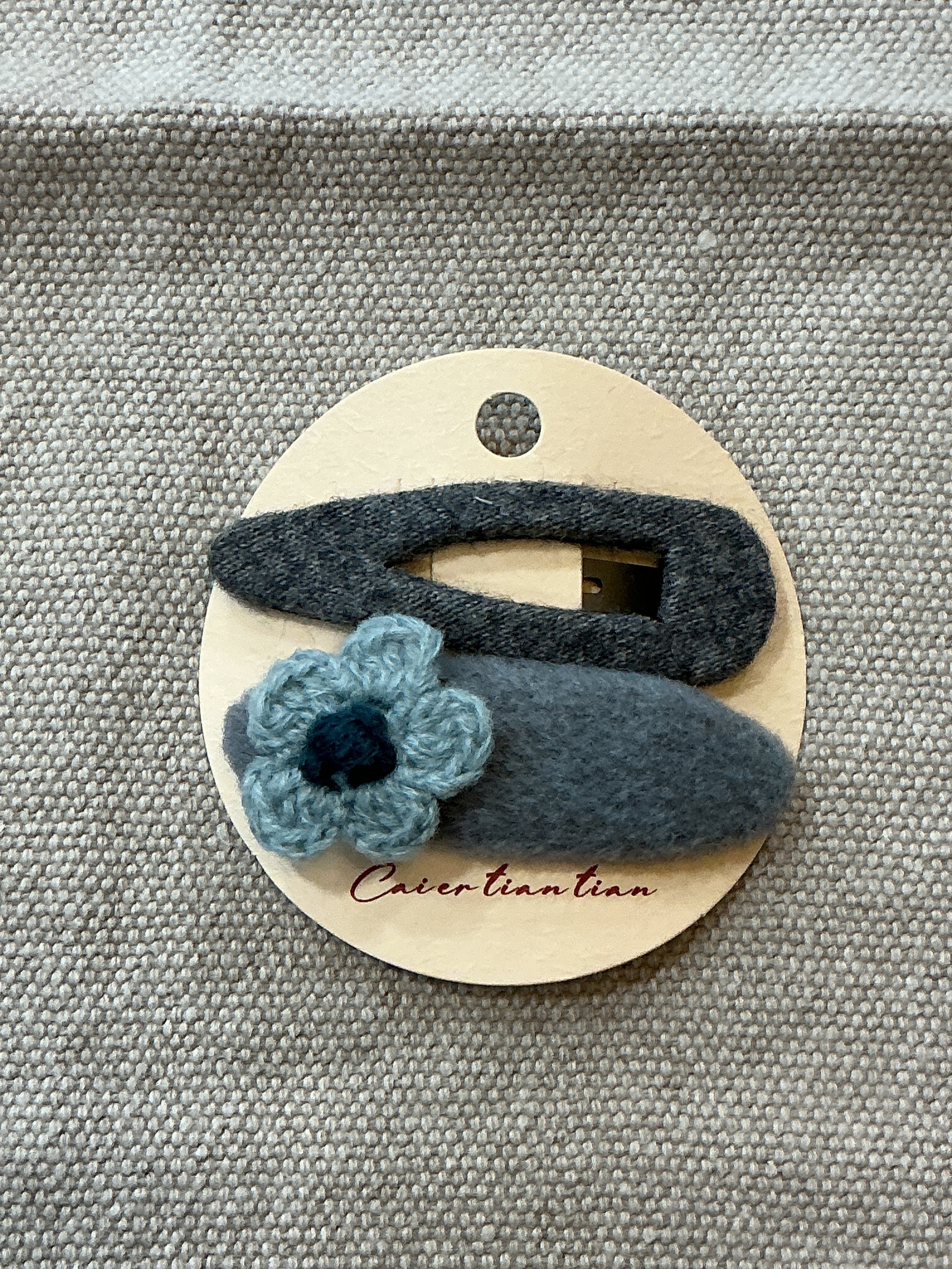 灰藍針織花髮夾