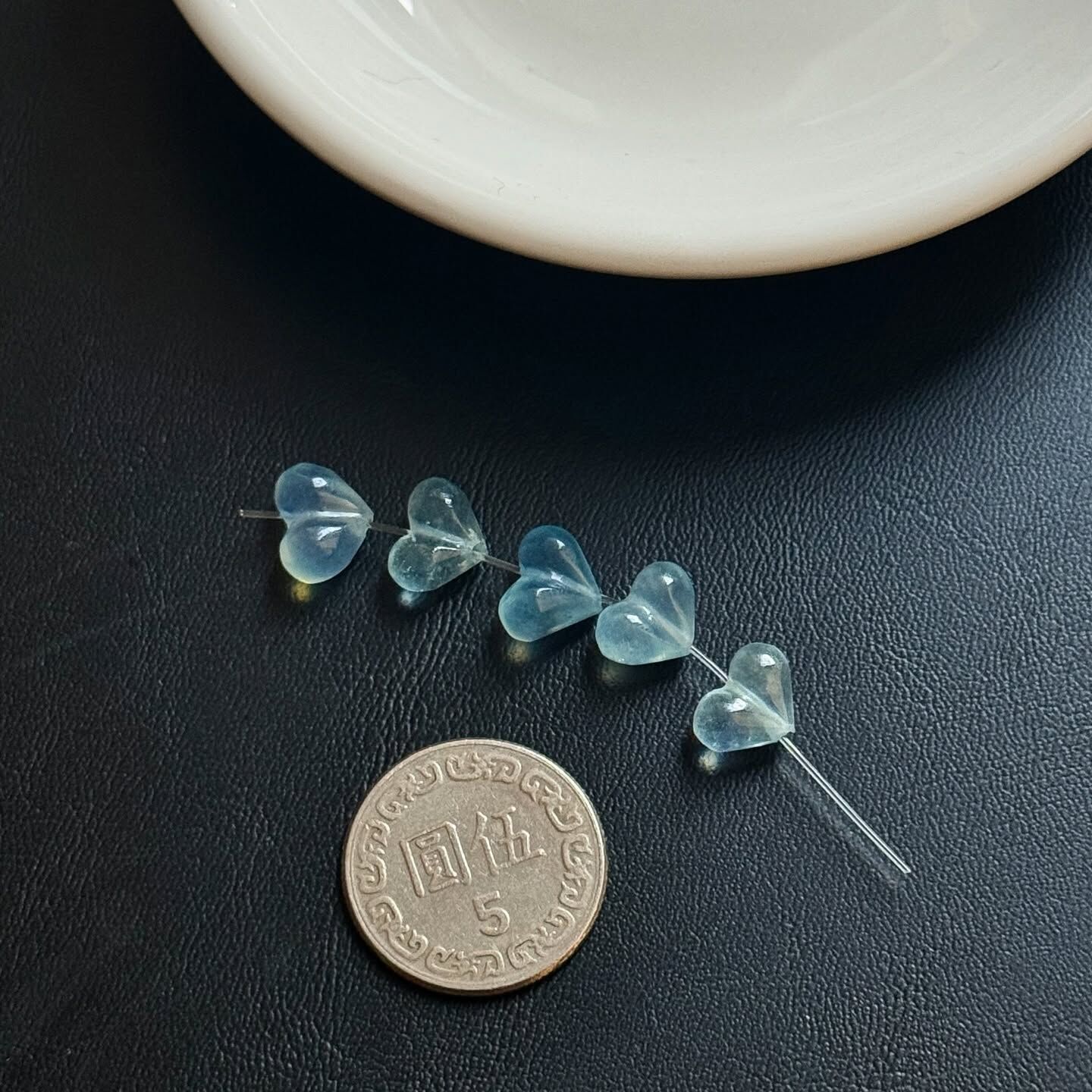 [原石] 海藍寶 愛心 通孔 串珠配件