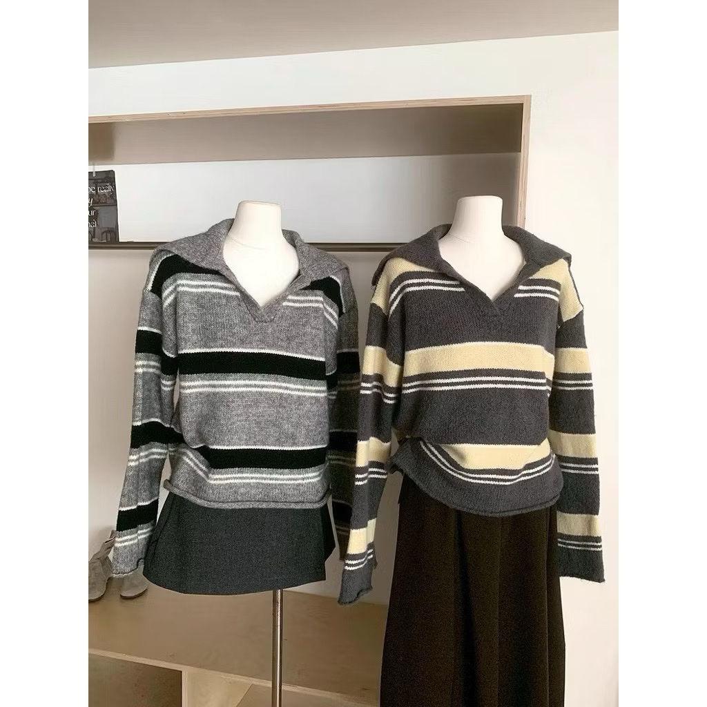 1019 簡約條紋翻領上衣