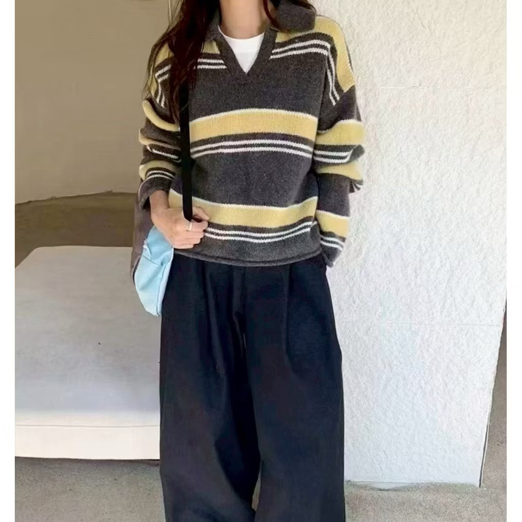 1019 簡約條紋翻領上衣