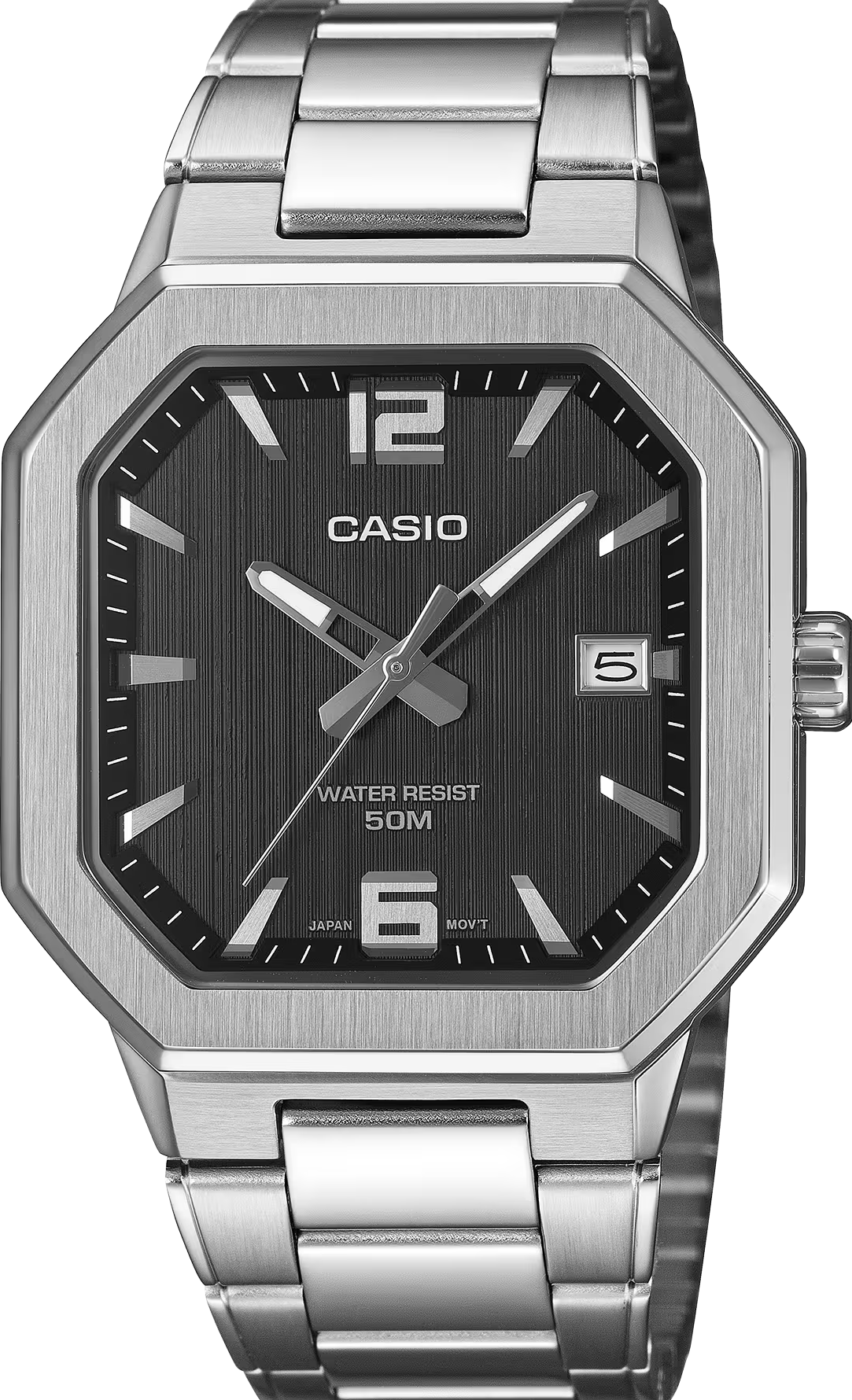萬年鐘錶 - CASIO 卡西歐   八角方形黑面不鏽鋼男錶 MTP-B195D-1A  錶徑38MM