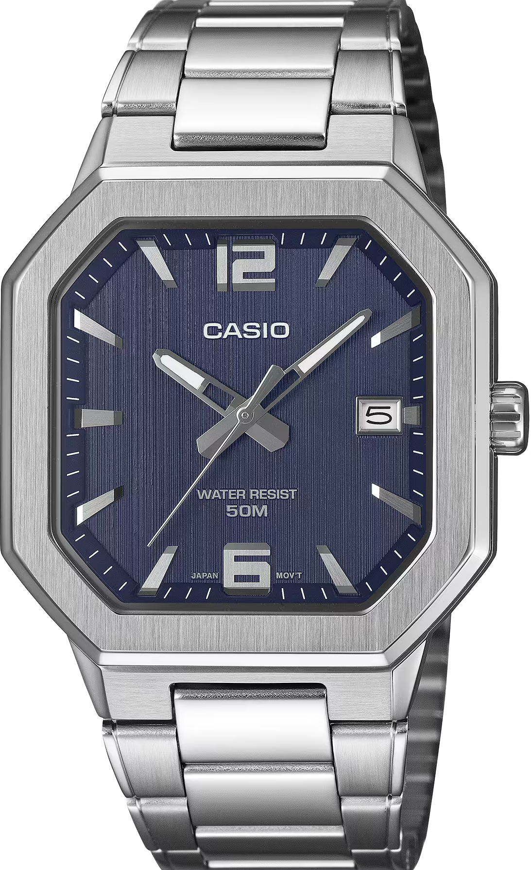萬年鐘錶 - CASIO 卡西歐   八角方形藍面不鏽鋼男錶 MTP-B195D-2A  錶徑38MM