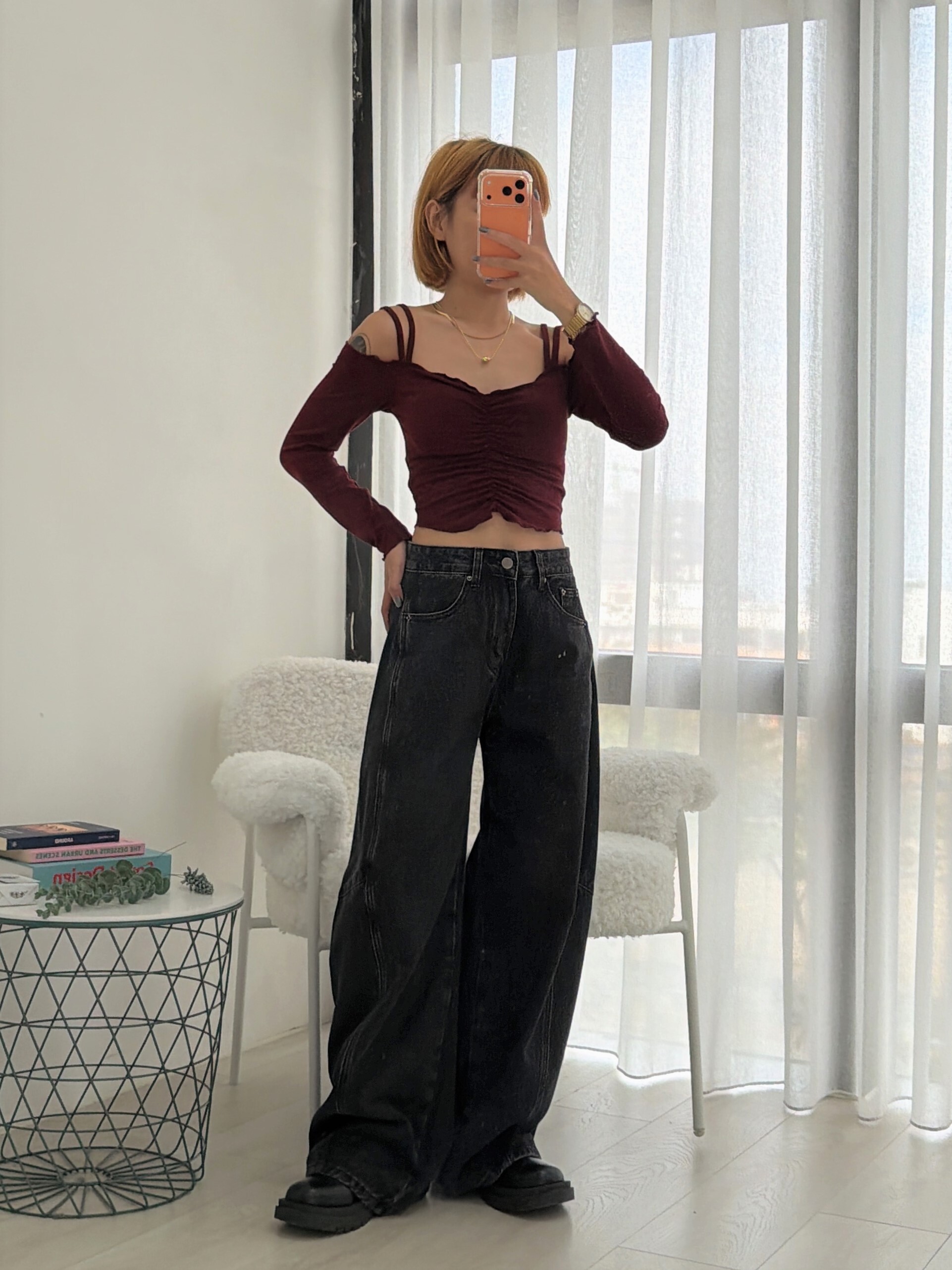 法朵Fado shop｜單釦口袋彎刀牛仔長褲 2544013 黑 S-XL