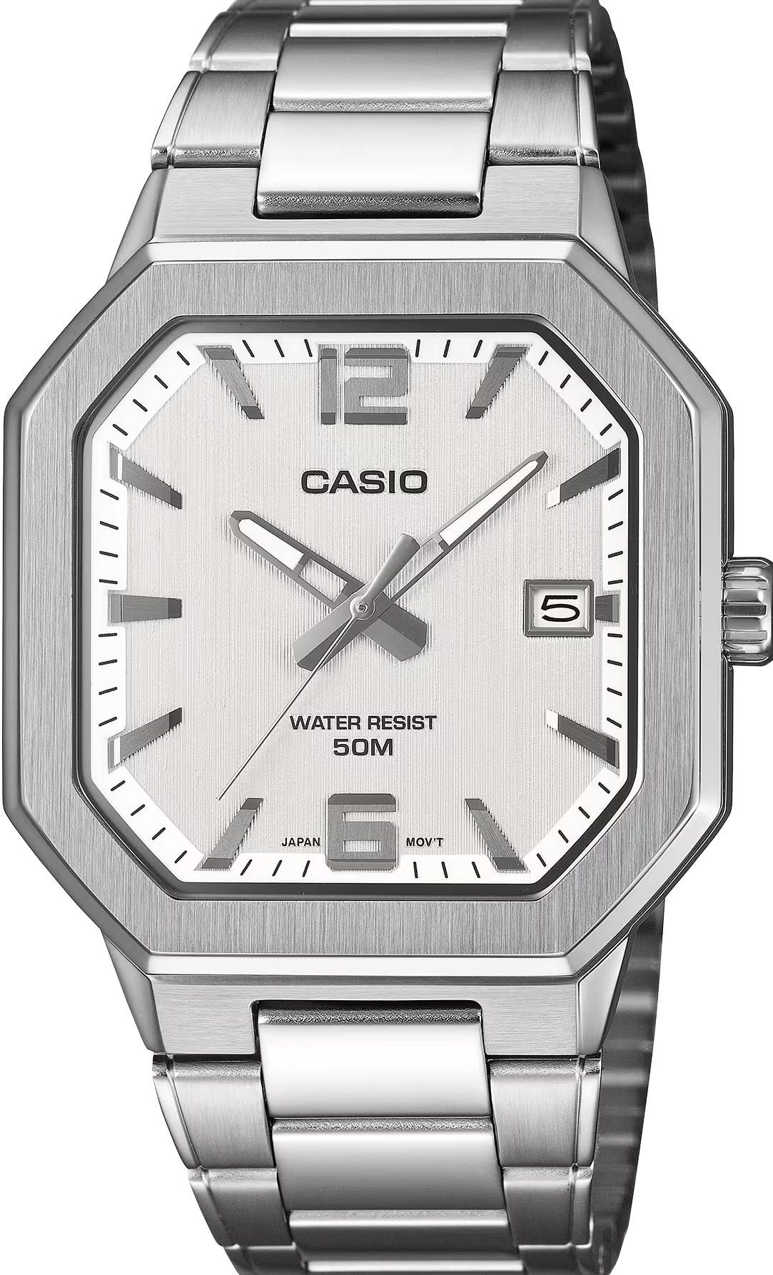 萬年鐘錶 - CASIO 卡西歐   八角方形白面不鏽鋼男錶 MTP-B195D-7A  錶徑38MM