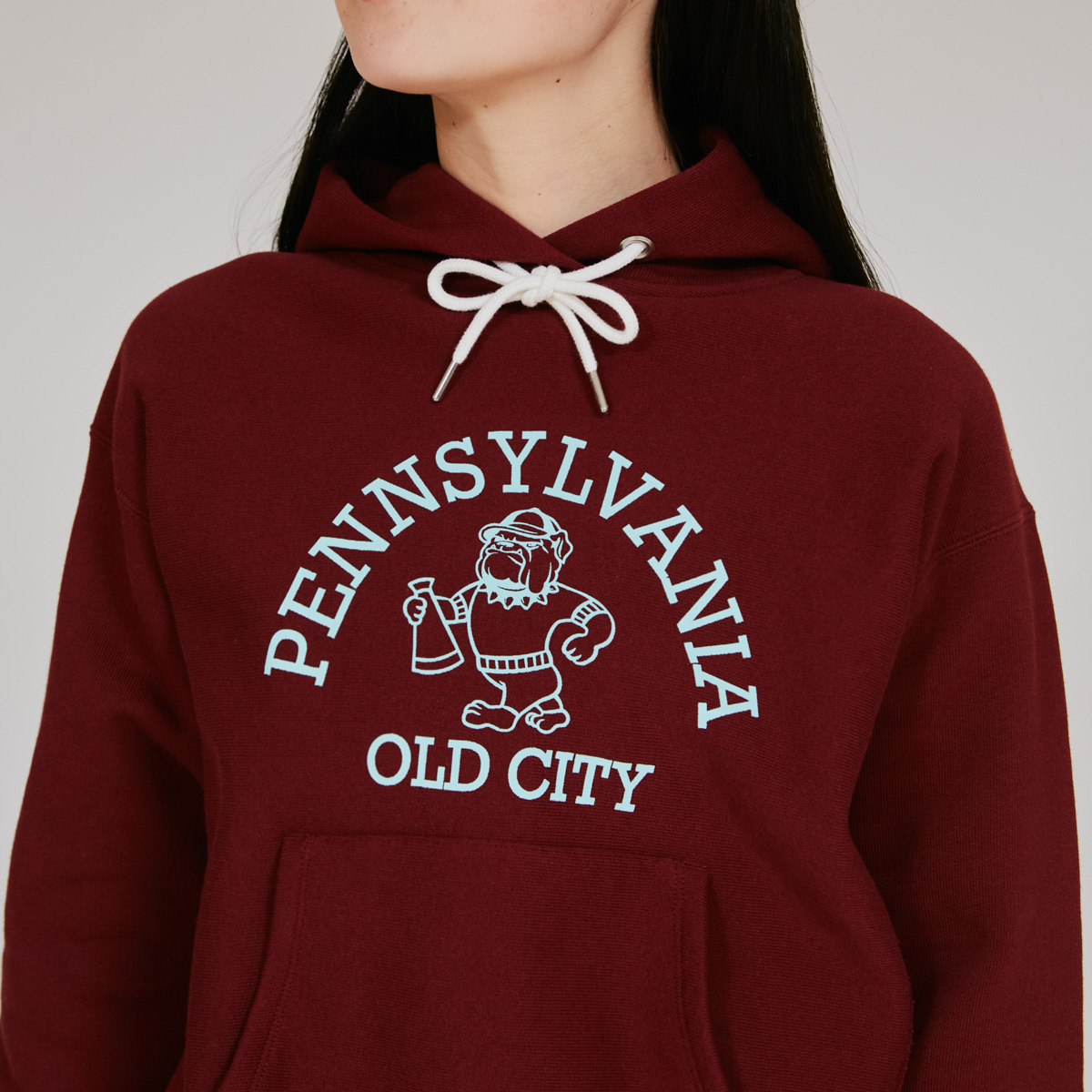 女款-CASUAL 寬版印花連帽T-深紅色（CW-C103-935）