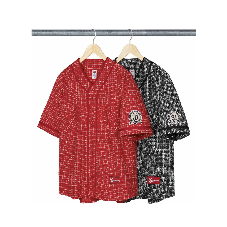 -(B5c01)-SUPREME BOUCLE BASEBALL JESEY 棒球衫 黑/紅