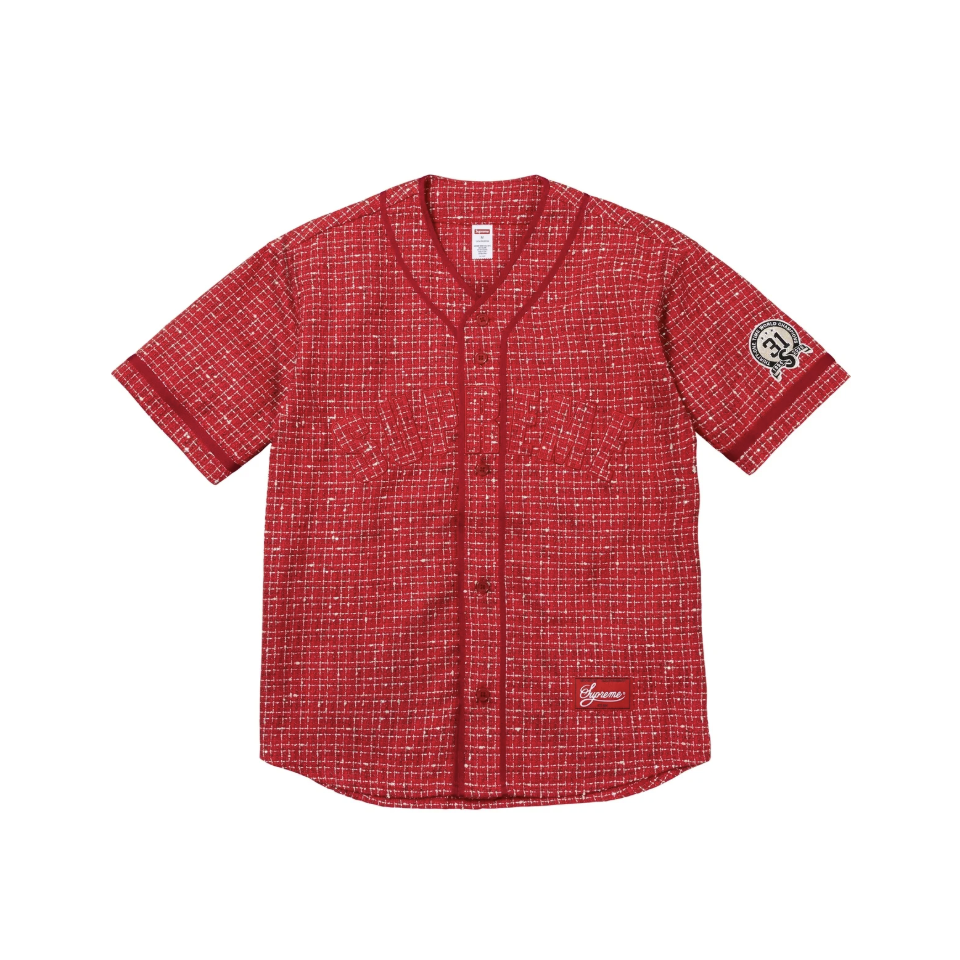 -(B5c01)-SUPREME BOUCLE BASEBALL JESEY 棒球衫 黑/紅