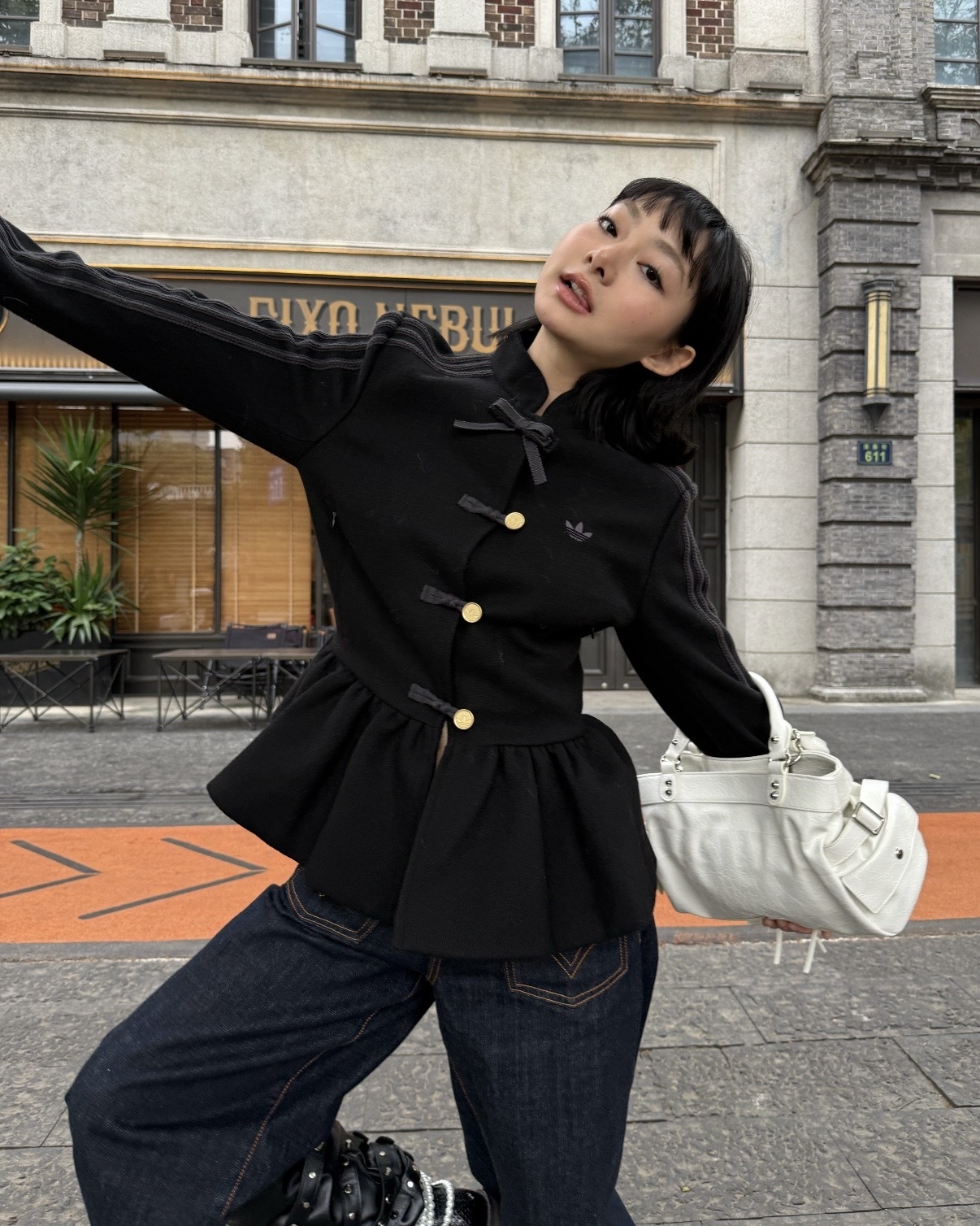 ADIDAS ORIGINALS 新中式 宮廷風 收腰夾克 花苞裙擺 盤扣 蝴蝶結 女款 黑色 KR5068 紅色 KR5069 / 預購