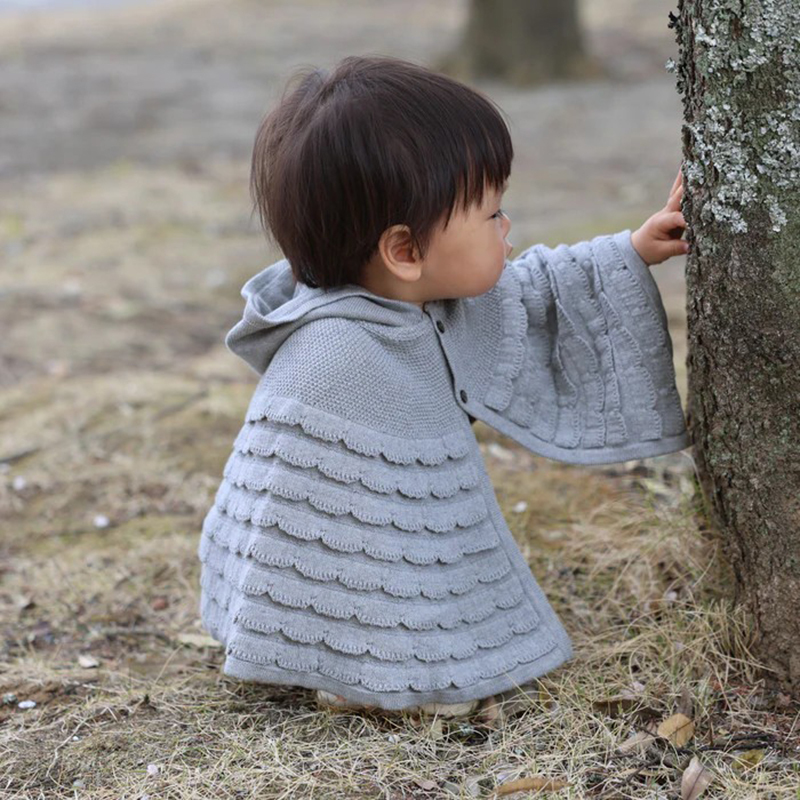 COFUCU 貝殼紋有機棉連帽斗篷-沉灰