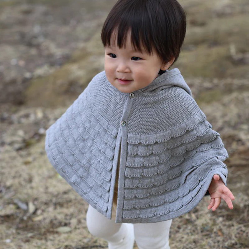 COFUCU 貝殼紋有機棉連帽斗篷-沉灰