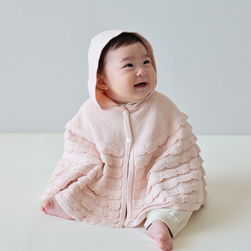 COFUCU 貝殼紋有機棉連帽斗篷-柔粉