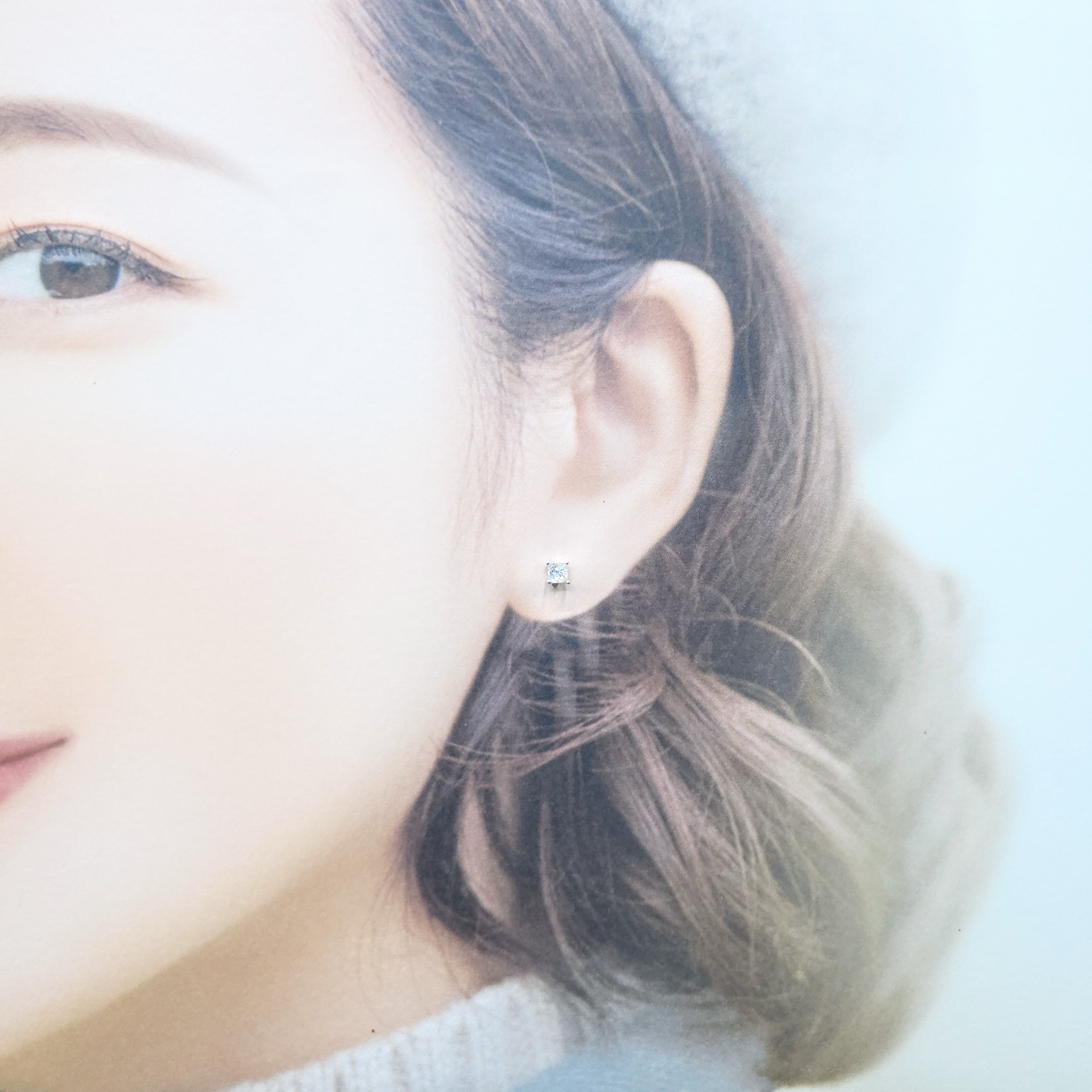 全新18K白金【主石33份方形鑽石】耳環