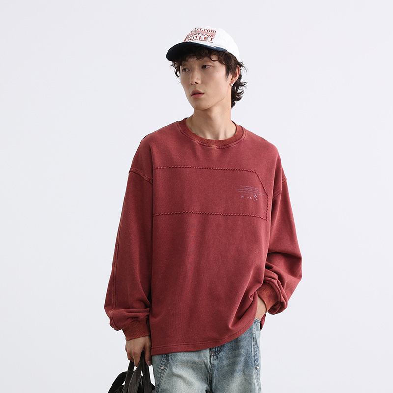 12M22 設計感拼接做舊大學TEE 兩色