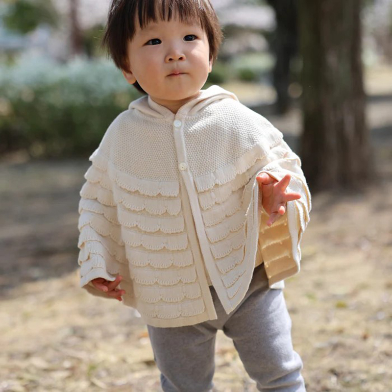 COFUCU 貝殼紋有機棉連帽斗篷-米白