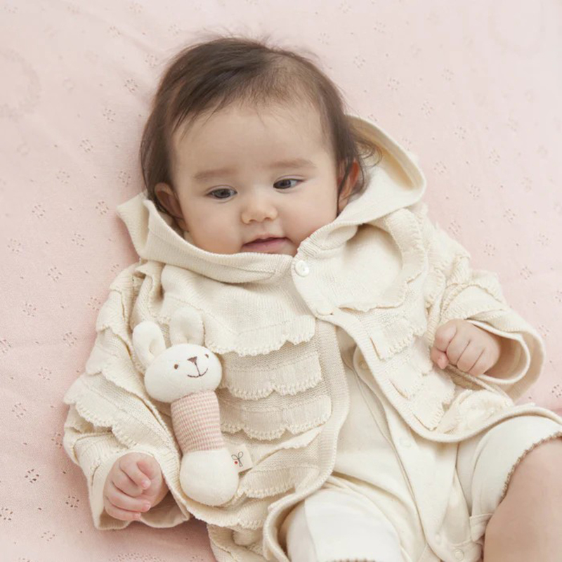 COFUCU 貝殼紋有機棉連帽斗篷-米白