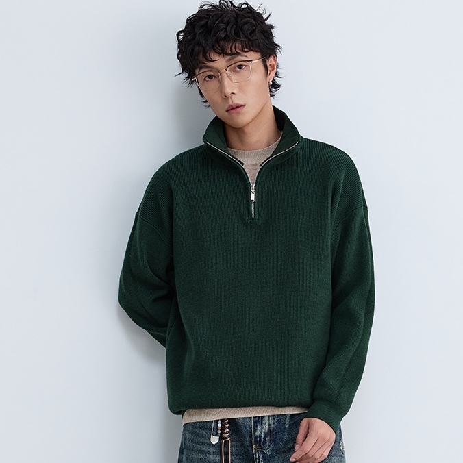 12M19 率性翻領拉鍊針織上衣 三色