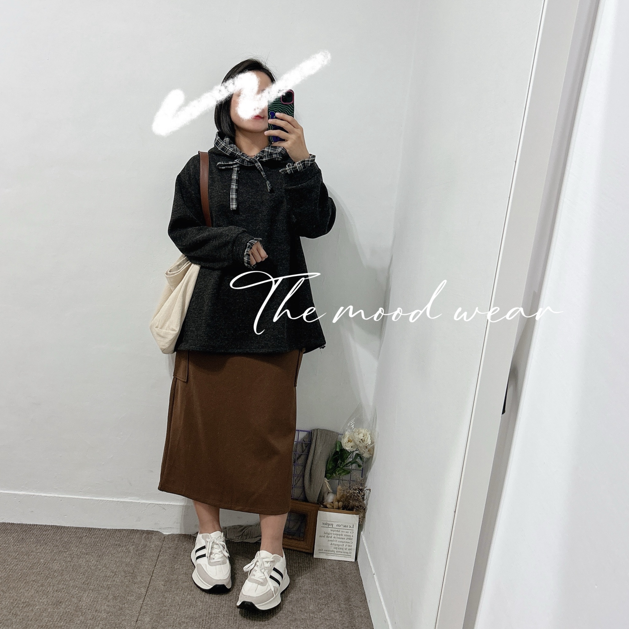 超可愛格紋拼接挺版連帽t 連帽上衣