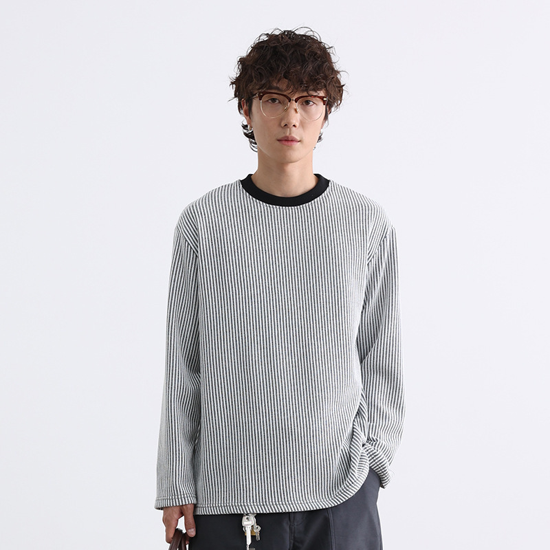 12M16 撞色滾邊直條坑紋針織上衣 三色