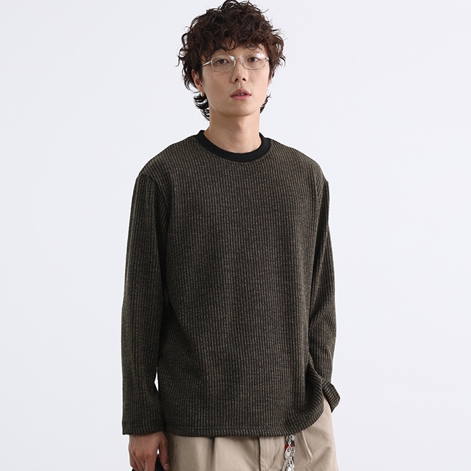 12M16 撞色滾邊直條坑紋針織上衣 三色