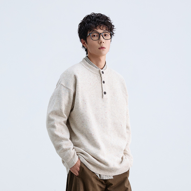 12M15 圓領排釦點點混色針織上衣 兩色