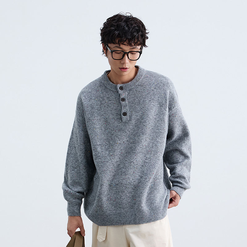 12M15 圓領排釦點點混色針織上衣 兩色