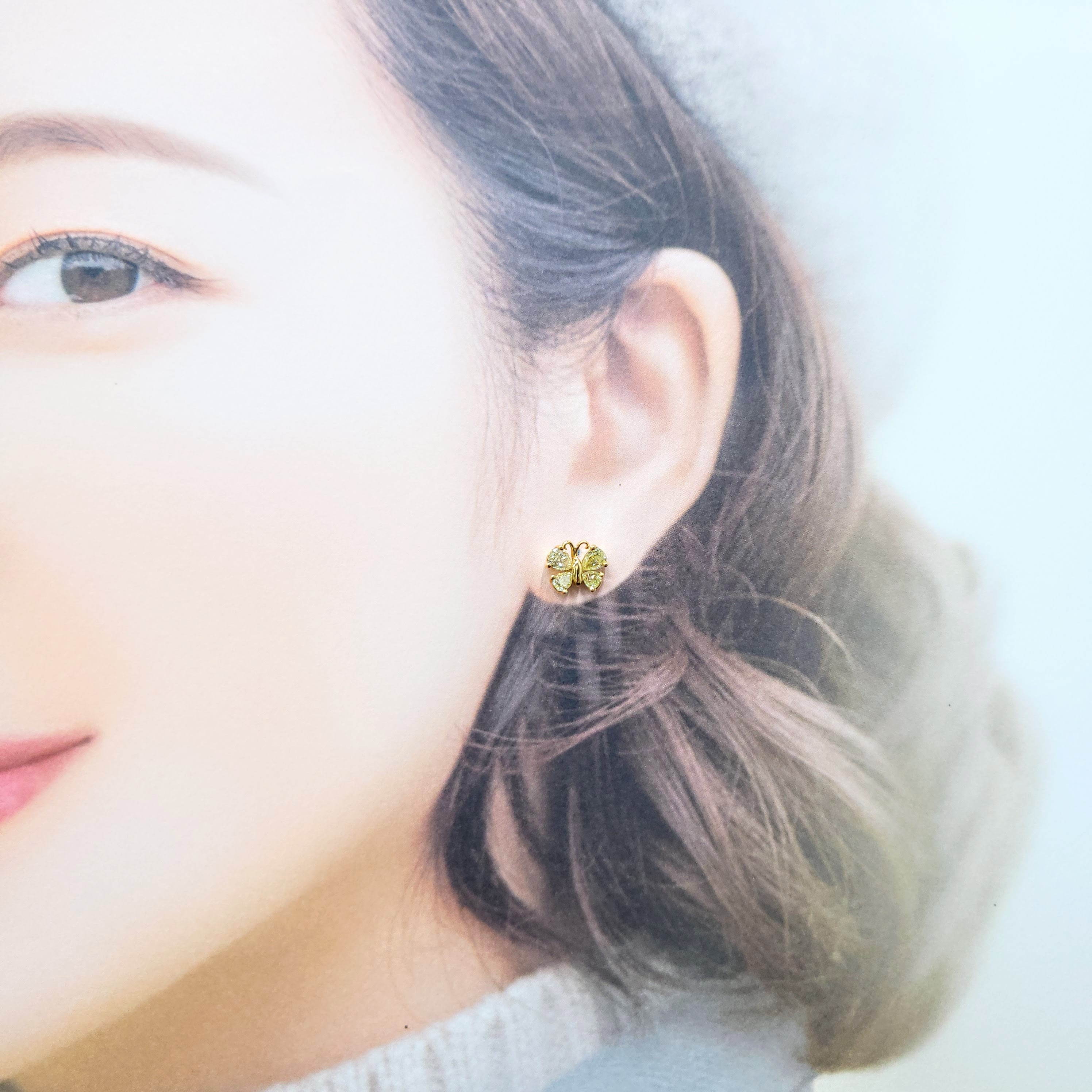 全新18K金1卡61份彩黃鑽耳環