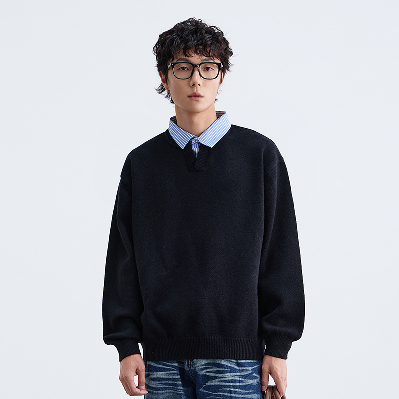 12M13 知性襯衫假兩件針織上衣 兩色