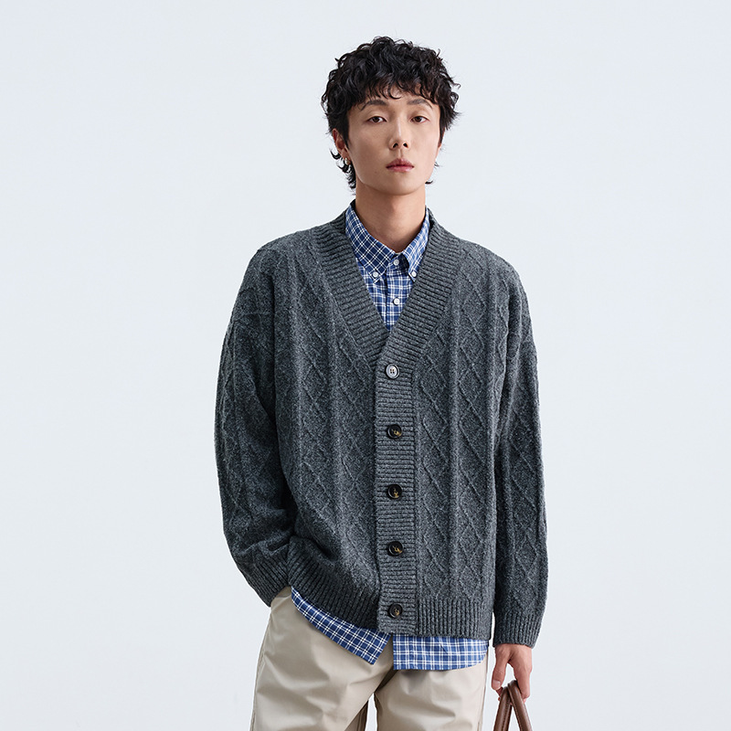 12M14 日系復古菱格紋針織開衫 三色