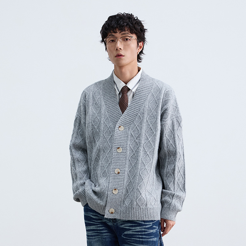 12M14 日系復古菱格紋針織開衫 三色