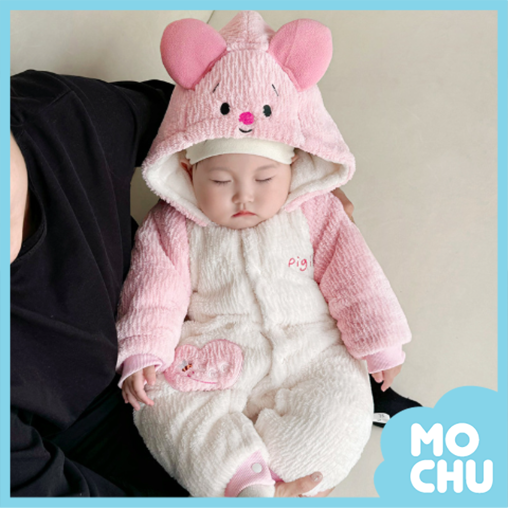 小豬皮傑夾絨加厚連身衣(帽可拆)