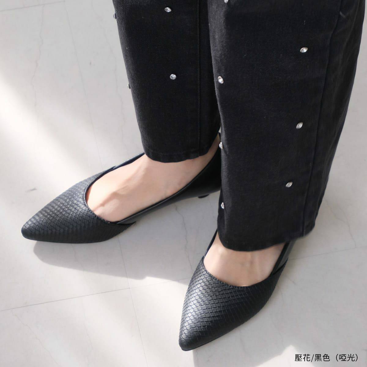 健步如飛異色拼接尖頭低跟鞋 超好走女鞋【CX2403】