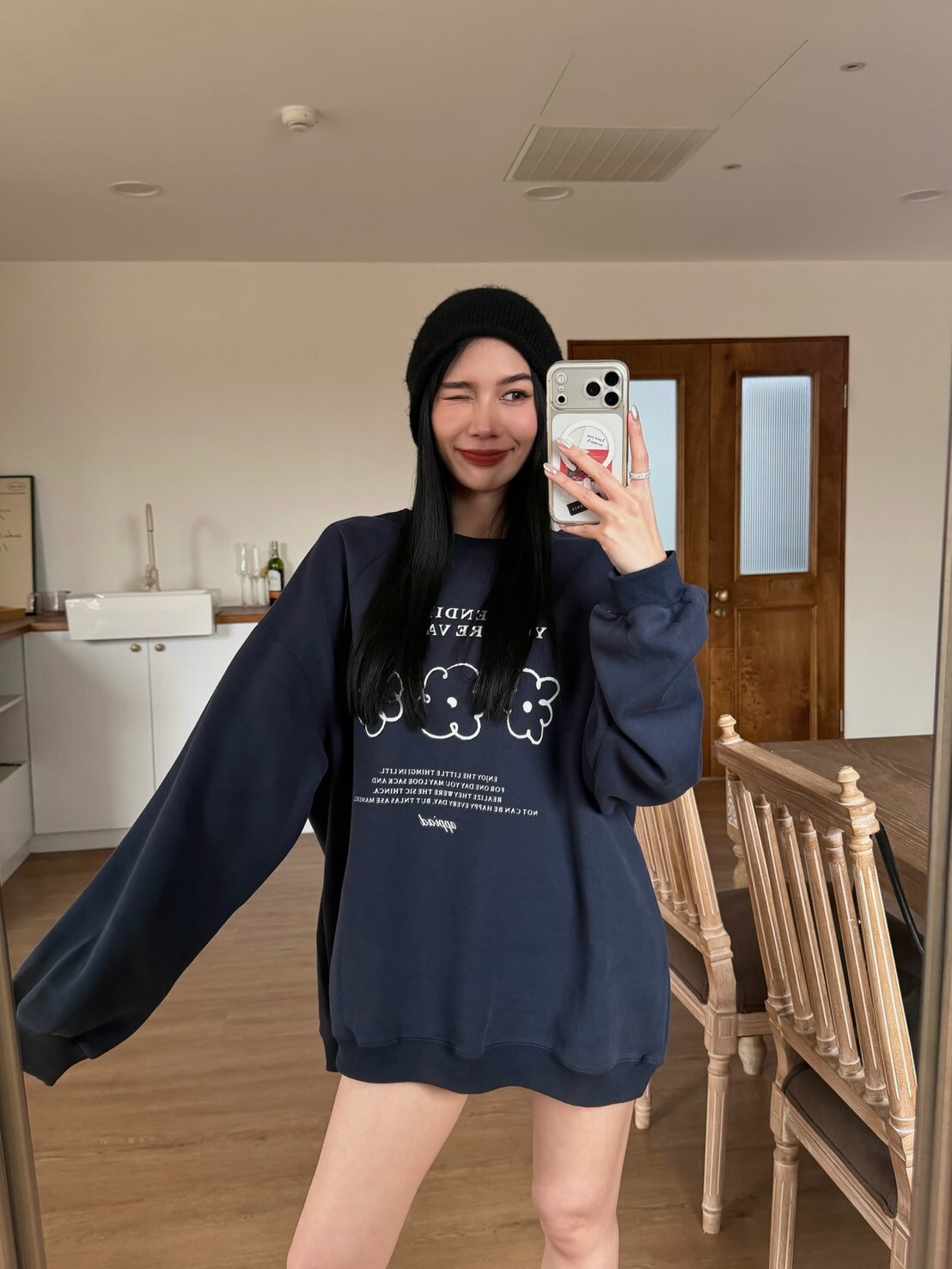 慵懶小花寬鬆大學T