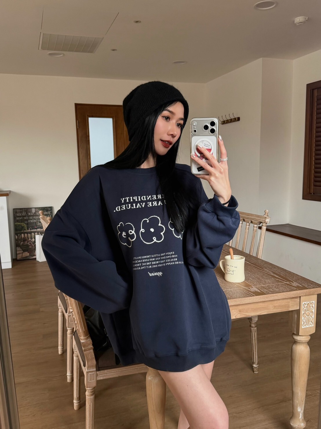 慵懶小花寬鬆大學T