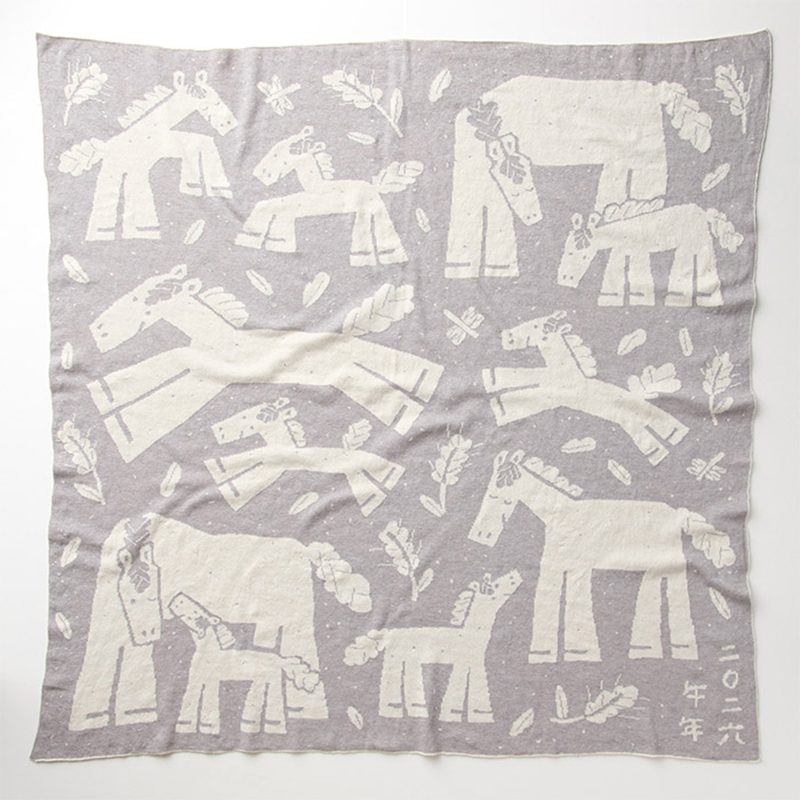 COFUCU 2026馬年有機棉針織雙面毯-雲灰