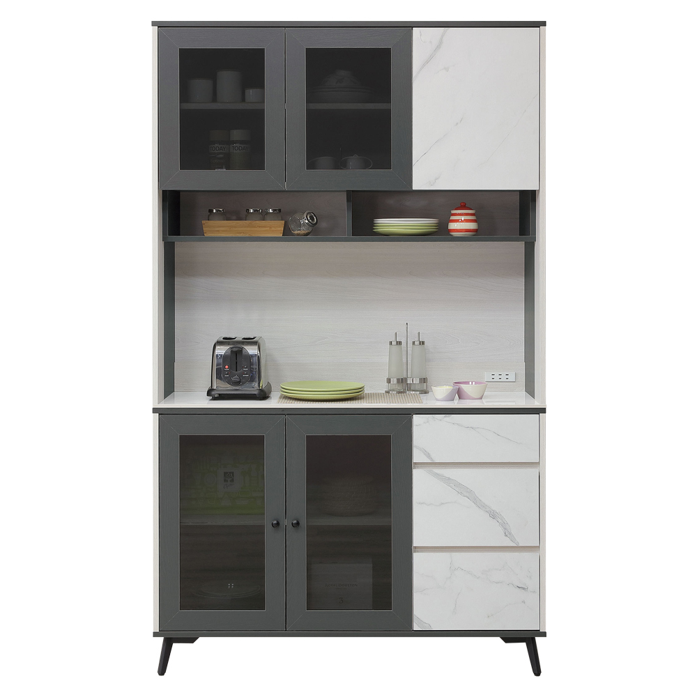 莫圖4尺岩板收納高餐櫃/碗盤櫃/電器櫃(上座+下座)