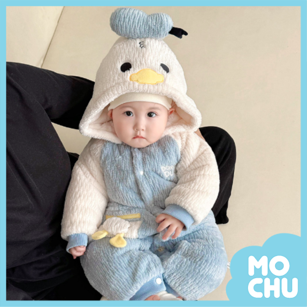 小糖鴨夾絨加厚連身衣(帽可拆)