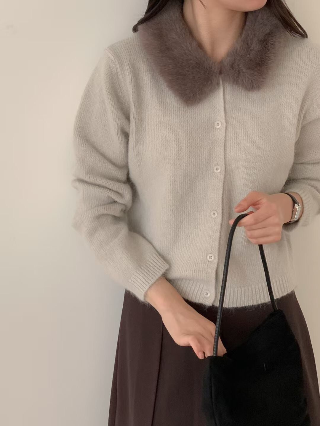 可愛配色毛毛領片排釦上衣罩衫 / 3色